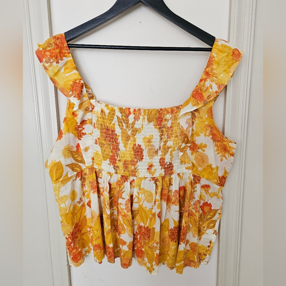 Rose + Olive Floral Print Ruffled Peplum Tank Size XL